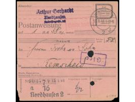 Postanweisung  auf 1 RM 58 Pf. mit Stempel  Nordhausen 2  15.1.46 und rotem R1 Gebühr bezahlt nach Remscheid (Britische Zone)