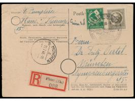 6 Pf. und 30 Pf. auf  Einschreiben-Postkarte  mit Ortswerbestempel  Plaue (Thür)  4.2.46, Blanko-R-Zettel mit Orts-L1, nach M