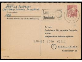 Suchdienst-Ganzsache &nbsp;mit Maschinenstempel &nbsp;Leipzig C 2 &nbsp;2.6.48 nach Berlin, Eingangsnummerator 8.6.48, Bedarf