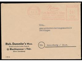 Absenderfreistempel  "Ridem - Rich. Demmler´s Witwe",  Blechhammer (Kr, Sonneberg)  24.6.48, Posthorn-Wertrahmen mit  Zehnfac