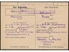 Suchdienstganzsache 2 RM &nbsp;(oben gezähnt) mit SBZ-Maschinenaufdruck 20 Pf. und 2 x 80 Pf. als &nbsp;Zehnfach-Mischfrankat