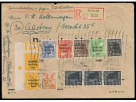 25 Pf. Maschinenaufdruck im senkrechten  Eckrandpaar mit Druckerzeichen 7  (negativ) in 10fach-Mischfrankatur auf  Einschreib