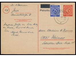 Ganzsache 45 Pf. Ziffer mit Überdruck "Paketkarte" , Zusatzfrankatur 75 Pf. Ziffer, Stempel  Jena 1  31.7.48, als  Zehnfachfr