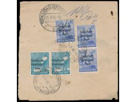 Ganzsache SBZ-Maschinenaufdruck 12 Pf. (Leimfleck im Wertstempel) mit Zusatzfrankatur Maschinenaufdruck 8 Pf., 2 x 20 Pf. und