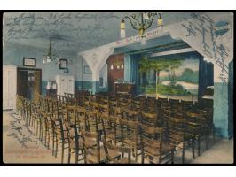 mehrfarbige Ansichtskarte  Posener Guttempler-Logenheim St. Marienstr. 65  (Innenansicht), Frankatur 2 x 25 f Sejm, aptierter