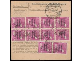 12 x 40 Pf. Maschinenaufdruck als seltene Massenfrankatur auf  Paketkarte  von 14 Kg Gewicht von  Heringen (Helme)  26.10.48 