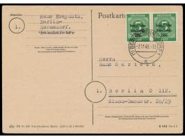 Paar 5 Pf. Ziffer mit Maschinenaufdruck auf Ortspostkarte, Stempel  Berlin-Hermsdorf  2.11.48, portorichtig, Bedarf
Postleitz