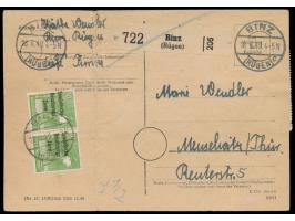 12 x 10 Pf. (eine Marke durch Randklebung beschädigt) Maschinenaufdruck beidseitig C 154-Postkartenformular als  Notpaketkart