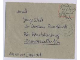 Brief mit Stempel  Wildau (Kr. Teltow)  10.9.49 und handschriftlich  "Gebühr 24 Pf. bezahlt"  und zwei Unterschriften, an den