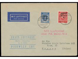 Erstflug Berlin - Warschau  2.1.1950, Luftpost-Brief mit SBZ-Maschinenaufdruck 20 Pf. und 45 Pf. nach Warschau, Stempel  Berl