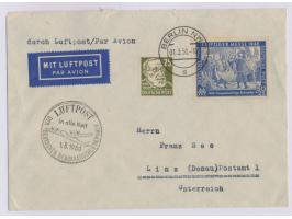 25 Pf. Köpfe und 50 Pf. Leipziger Herbstmesse auf &nbsp;Luftpostbrief &nbsp;nach Österreich, Stempel Berlin NW 7 1.3.50 und S