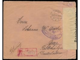 10 x 1 M. und 10 M. rückseitig auf  Einschreibbrief  mit deutschem Stempel  Lodz a  28.12.20 nach Österreich, roter R-Stempel