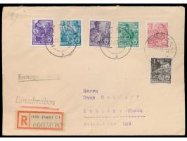 Fünfjahrplan (Neudruck 1957):  alle elf am 21.11.1953 erschienene Werte auf drei Briefen (2 x Eilboten, 1 x Einschreiben) mit