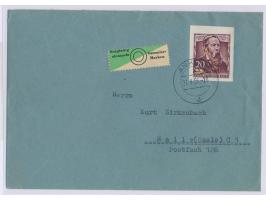 Einzelfrankatur  Blockmarke 20 Pf. Engels  auf Brief mit Stempel Anklam 27.8.55 nach Halle, portorichtig
Postleitzahl: 173
