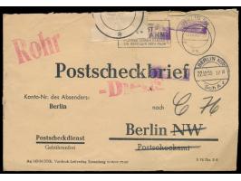 Postscheckbrief-Umschlag  an PSchA Berlin NW  mit Maschinenstempel Berlin N 4 13.10.55 und mit Überstempelung als Postscheck-