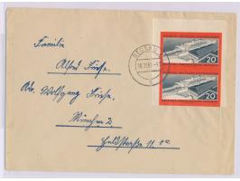 Paar 20 Pf. Eisenbahn  ungezähnt  auf Brief 2. Gewicht, Stempel Dessau 19.12.60, nach München, portorichtig, Bedarf
Postleitz