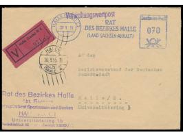Verwaltungswertpost-Ortsbrief  mit blauem Absenderfreistempel "Rat des Bezirkes Halle ...",  Halle (Saale) C 2  30.9.55, Wert