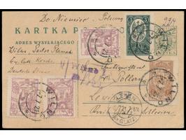 Mittellitauen,  Polen-Ganzsache 2 M. (Formblattverwendung) mit Zusatzfrankatur Mittellitauen 3 x 2 M., 3 M. und 5 M. als  Ein