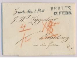 L2 &nbsp;Berlin / 17. Febr. &nbsp;und L1 &nbsp;&quot;nach Abg. d. Post&quot; &nbsp;auf Faltbrief nach Rotenburg an der Fulda,
