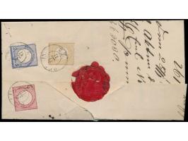 Brustschild  1 Gr., 2 Gr. und 5 Gr. (1 kurzer Zahn) rückseitig auf  Paketbegleitbrief  (Faltbriefhülle) mit als Entwertung se