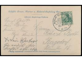 Berlin-Schöneberg Armee-, Marine und Kolonial-Ausstellung:  zwei Ausstellungs-Ansichtskarten, Frankatur 5 Pf. und jeweils sau