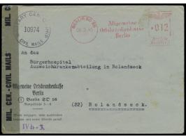 Absenderfreistempel  Allgemeine Ortskrankenkasse Berlin,   Berlin SO 16 8.3.45, Adlerkopf-Wertrahmen 012 Pf., Brief nach Rola