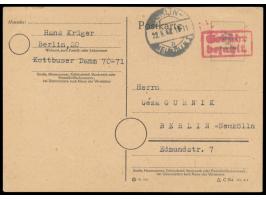 Stempel  Berlin-Neukölln 1 h  22.5.45 und roter R2  Gebühr bezahlt  auf Postkarte (C 154-Formular) innerhalb Berlin-Neuköllns