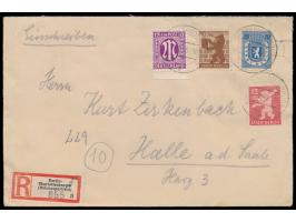 Mischfrankatur 10, 12 und 20 Pf. Bär mit  AM-Post 12 Pf.  auf  Einschreibbrief  nach Halle / Saale, Stempel  Berlin-Charlotte