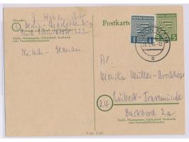 Provinz Sachsen-Ganzsache 5 Pf.  mit Zusatzfrankatur 1 Pf. als seltene Verwendung in Berlin, Stempel  Berlin NO 18  25.1.46, 
