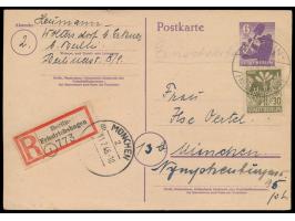 Ganzsache 6 Pf. mit Zusatzfrankatur 30 Pf. als  Einschreiben  nach München, Stempel  Berlin-Friedrichshagen  1.2.46, Ankunfts