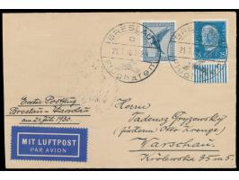 Erstflug Breslau - Warszawa  21.7.1930, Brief mit Dt. Reich 20 Pf. und 25 Pf., Stempel  Breslau Flughafen  21.7.30, Ankunftst