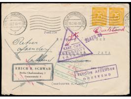 Auslandsbrief mit 2 x 25 Pf. Ziffer gelb nach Bandoeng auf Java, Maschinenstempel Berlin-Charlottenburg 2 16.2.48, rückseitig