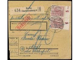 2 x 60 Pf. Arbeiter auf  Paketkarte  aus West-Berlin mit Stempel  Berlin-Charlottenburg 6  6.4.48 nach Nüst bei Hünfeld, Anku