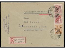 Mischfrankatur  Schwarzaufdruck  24 Pf. und 60 Pf. und  Rotaufdruck  60 Pf. auf  Einschreiben-Rückschein-Brief,  Stempel Berl