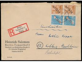 2 x 24 Schwarzaufdruck mit 2 x 20 Pf. Rotaufdruck als  Währungsmischfrankatur  auf Einschreibbrief 2. Gewicht, Stempel Berlin