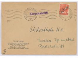 Einzelfrankatur 8 Pf. Schwarzaufdruck auf Orts-Drucksache 2. Gewicht, Maschinenstempel Berlin-Charlottenburg 2 26.3.49, vorde