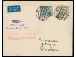 Erstflug Warszawa - Breslau  21.7.1930, Brief mit 16 Gr. und 20 Gr. Flugpost, Stempel  Warszawa 19 Port Lotniczy  21.7.1930, 