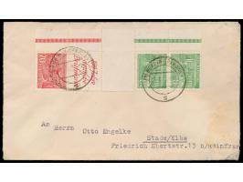 seltener senkrechter  Zusammendruck mit Zwischensteg  10 / Z / R 1a / 20   mit Linksrand auf Brief Berlin Spandau 7.1.50 nach