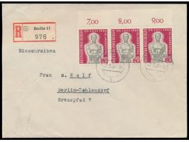 20 Pf. &quot;10. Jahrestag des Attentats vom 20. Juli 1944&quot; als waagerechter Oberrand-Dreierstreifen auf Orts-R-Brief mi