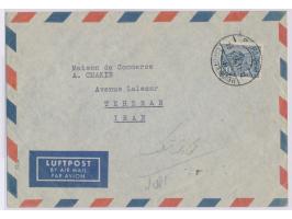 Einzelfrankatur 80 Pf. Bauten mit Stempel Berlin-Charlottenburg 11 18.1.56 auf Luftpostbrief  nach Iran,  Ankunftstempel Tehe