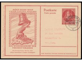 Sonderganzsache Maifeier 1952 20 Pf.  mit Stempel  Berlin SW 47  20.11.52 nach Belgien, Bedarf, MiPr. 300 
