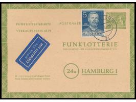 Ganzsache Funklotterie mit Zusatzfrankatur  5 Pfg. Lilienthal  für Luftpost, Stempel SW 11 21.11.53, Bedarf

