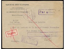 Viererblock 30 gr rückseitig auf  Luftpost-Express-R-Brief  von Warszawa 16.10.1924 nach Paris,  Luftpostzuschlag bar bezahlt