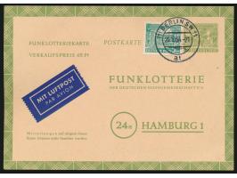 2 Ganzsachen &nbsp;Funklotterie mit &nbsp;nebeneinanderliegenden Losnummern, &nbsp;beide mit Zusatzfrankatur &nbsp;5 Pfg. Bau