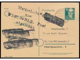 SBZ-Ganzsache 10 Pf. mit Stempel  Pockau (Flöhatal) Land  14.10.50 nach Berlin-Wilmersdorf, Propaganda-Nebenstempel "... Einh