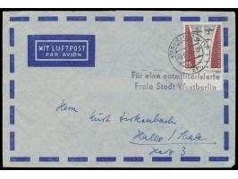 25 Pf. "Luftbrücke" auf Luftpostbrief mit Stempel Berlin SW 11 28.6.59 nach Halle / Saale, zweizeiliger DDR-Gegenstempel  "Fü