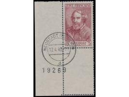 5 M  Heinrich Heine als unteres linkes Eckrandstück mit  Leerfeld  und  Bogennummer 19269, sauberer Stempel Neustadt (Weinstr