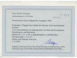 5 M  Heinrich Heine als unteres rechtes Eckrandstück mit  Leerfeld  und  Druckdatum  18.3.46, sauberer Stempel Altenkirchen (