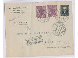 2 x 5 Gr. und 1 Zl. auf  Einschreibbrief  mit Stempel  Warszawa-Sejm  16.1.31 und R-Stempel nach Deutschland, gelber Devisenk
