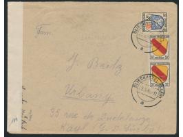 15 Pf. und 2 x 30 Pf. auf Auslandsbrief mit Stempel  Blieskastel (Saar)  29.5.46  nach Luxemburg,  links weißer  Zensurversch